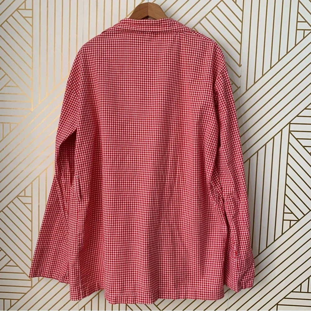 Erica Tanov cotton gingham open front long line blazer jacket Lagenlook boho S